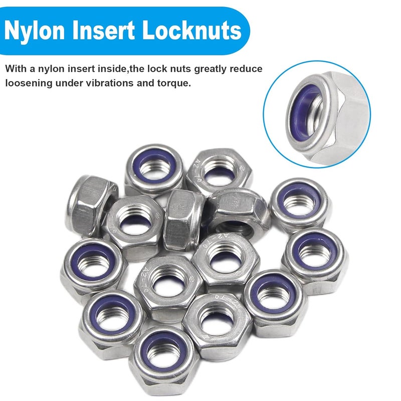 Yinpecly 100PCS M6 Locknuts M6x1.0mm Nylon Insert Hex Lock Nuts 304 Stainless Steel Metric Self-Locking Nylon Lock Nut for Industrial Construction Fasteners - Image 4
